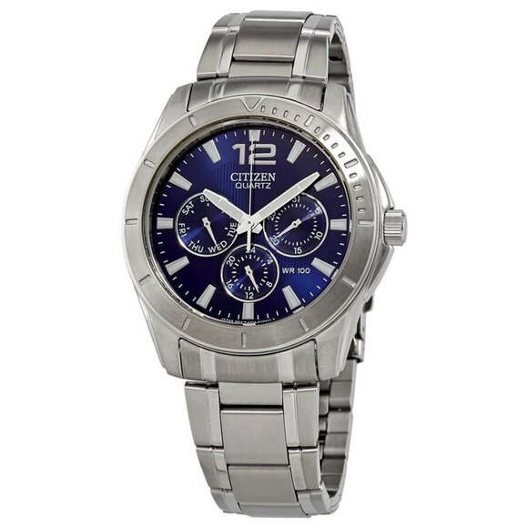 NWT Authentic Citizen Quartz Blue Dial Stainless Steel Men's Watch - Picture 1 of 3